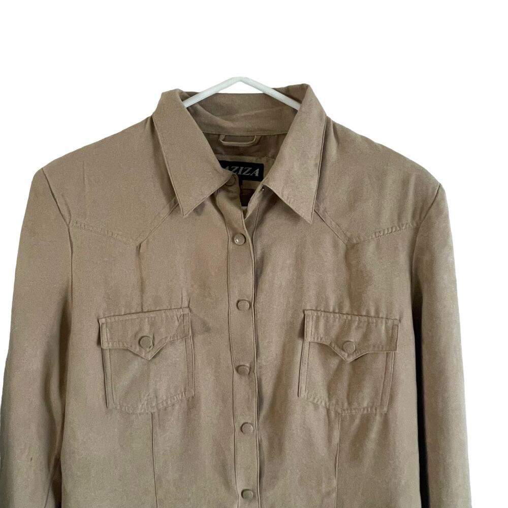 Aziza Vintage Size Large Faux Suede Tan Shacket Button Up Jacket - Picture 2 of 8